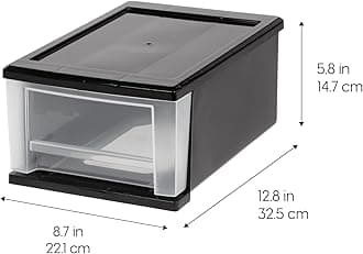 Iris Ohyama USA 7 Qt. Plastic Stackable Storage Drawers, Small, 4 Pack, Multi-Purpose Bins for Bedroom, Bathroom, Closet, Craft Room, Garage, Kids Room, Office, Pantry, Under Sink, Black