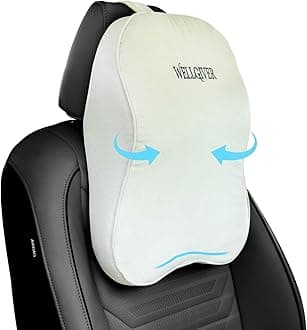 WELLGIVER Car Neck Rest Pillow Experience Ultimate Comfort With Ultrasoft Cushioning, Superior Neck Support Pain Relief Memory Foam Head Rest With Washable Velvet Cover Beige Pack Of 2, Large