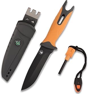 Fixed Blade Hunting Knife-Stainless Steel Blade,Fixed Blade Knife with Sheath, Fire Starter, Sharpener, Whistle and Compass,Survival Tactical Knife for Hunting,Fishing,Camping and Bushcraft