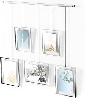 Exhibit Picture Frame Gallery Set, Adjustable Wall Collage Displays Five Photos (Two 4x6 and Three 5x7), Set of 5, Chrome