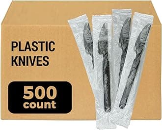 [500 Count] 3X Heavy Duty Plastic Knives Individually Wrapped, Commercial MEGA Pack (Case of 5/100 Pack)