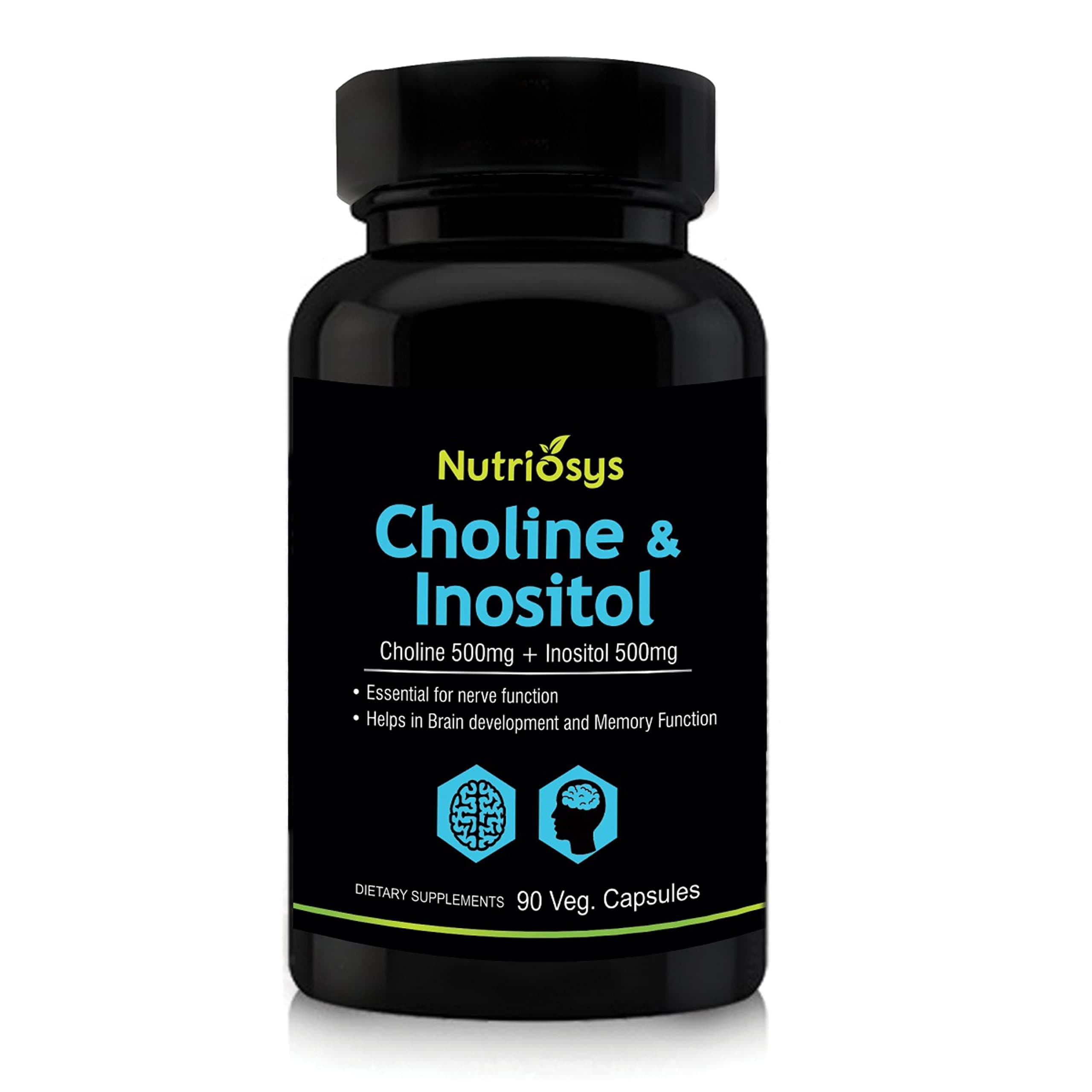 Nutriosys Choline & Inositol 500mg | Brain & Nerve Function | Better Motor Signal | Liver & Heart Health | Lab Tested | 90 Veg Capsules