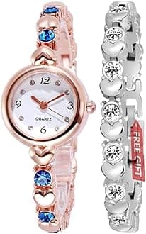 Premium Girl's Special Quality Different Heart Shape Bangle Analog Watch with Rose Gold Bracelet - Pack of 2