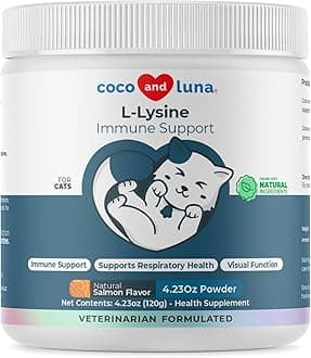 Coco and Luna L-Lysine Supplement for Cats 4oz/120g - Cat Supplement for Sneezing Runny Nose, Cat Immune Support, Eye Function Respiratory Health - Lysine Powder for Cats, Salmon Flavor