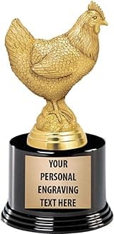 Crown Awards Chicken Trophies with Custom Engraving, 7.25" Personalized Gold Chicken Trophy On Deluxe Round Base Prime