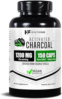Healthfare Activated Charcoal Capsules 1200mg | 150 Veg Capsules (Pack of 2) | Derived from Coconut Shells | Highly Absorbent | Non-GMO | Made in The USA