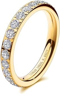 JINEAR 3mm Wedding Bands for Women Eternity Ring 18K Gold Plated Cubic Zirconia Engagement Rings Stackable Anniversary Promise Statement Ring Gift for Her Size 5 to 10