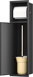 Toilet Paper Niche, Recessed Toilet Brush Holder with Cabinet, 304 Stainless Steel Toilet Paper Holder for Bathroom Renovation (Black)
