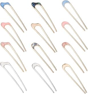 12Pcs Alloy U Shape Hair Pins Metal Long Hair Fork Pins 4 Styles Hair Stick French Style Hair Fork Clip for Women Girls Hair Styling Tool Accessories