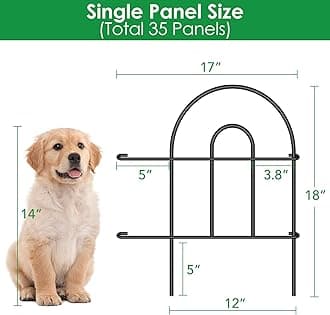 Amagabeli 35 Panels Decorative Garden Fence 50ft (L) x 18in(H) Rustproof Black Iron Landscape Wire Folding Fencing Ornamental Panel Border Edge Section Edging Patio Flower Bed Animal Barrier for Dog