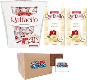 Ferrero Rafaello Bundle, Rafaello Coconut & Almond Pralines 230g + 2 X Ferrero Raffaello White Chocolate Bars With Coconut Almond Filling 90g By Boxed Treatz