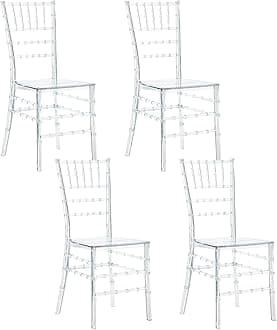 Clear Acrylic Chiavari Chairs, Modern Dining Chairs Set of 4, Accent Event Ghost Chairs for Wedding Party Event Reception