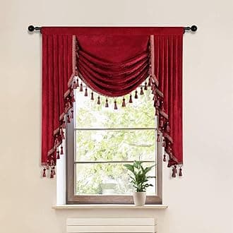 ELKCA 39Inches Burgundy Red Valance for Festival Holiday Thick Chenille Window Curtains Valance for Living Room,Rod Pocket,1 Panel