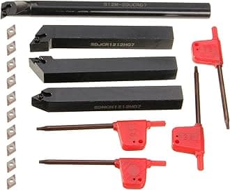 14Pcs Indexable Lathe Turning Tool 1/2"12mm,4PCS Metal Lathe Turning Tool Holders with 10pcs DC070204 Carbide Inserts,4pcs Wrenches for S12M-SDUCR07/SDJCR1212H07/SDNCN1212H07/SDJCL1212H07