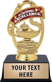 Crown Awards Academic Excellence Trophies with Custom Engraving, 6" Personalized Academic Excellence Trophy On Black Base