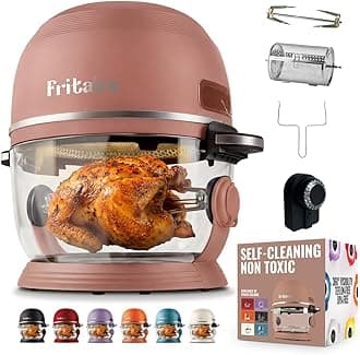 Non Toxic Air Fryer™ Pro | 9-in-1 Glass Air Fryer | Self-Cleaning | 5 Quart | Rotisserie and Tumbler | 400F Vortex For Even Cooking, BPA-Free Teflon Free, Recrisp, Roast, Bake, Mauve Rose