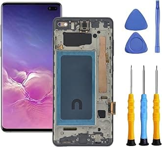 for Samsung S10 Plus Screen Replacement with Frame for Samsung Galaxy s10+ Plus Screen Replacement G975f G975u G975w LCD Display Touch Screen digitizer Assembly 6.4" Black