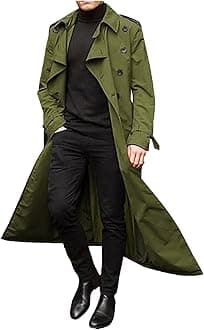 Men Trench Coat Winter Long Jacket Double Breasted Overcoat Men's Classic Wool Trench Overcoat Long Coat Jackets(Green,M)