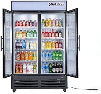 - Commercial Beverage Refrigerator Display Fridge,Two Glass Door Drink Cooler with LED Light Adjustable Shelves,ETL Sanitation,43 Cu Ft,47" Wide,Wheels Included