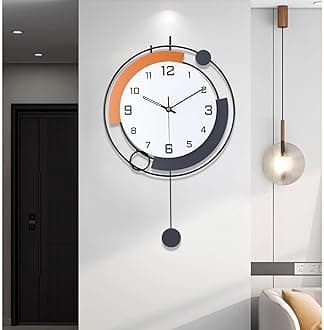 Decorative Wall Clocks with Pendulum,Silent Quality Quartz Battery Operated, Large Wall Clock for Living Room,Kitchen,Home,Bathroom,Bedroom Wall Decor,13x21inch