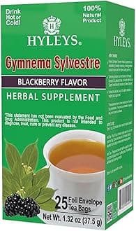 Hyleys Gymnema Sylvestre with Green Tea - Blackberry Flavor - 25 Tea Bags (6 Pack - 150 Tea Bags Total)