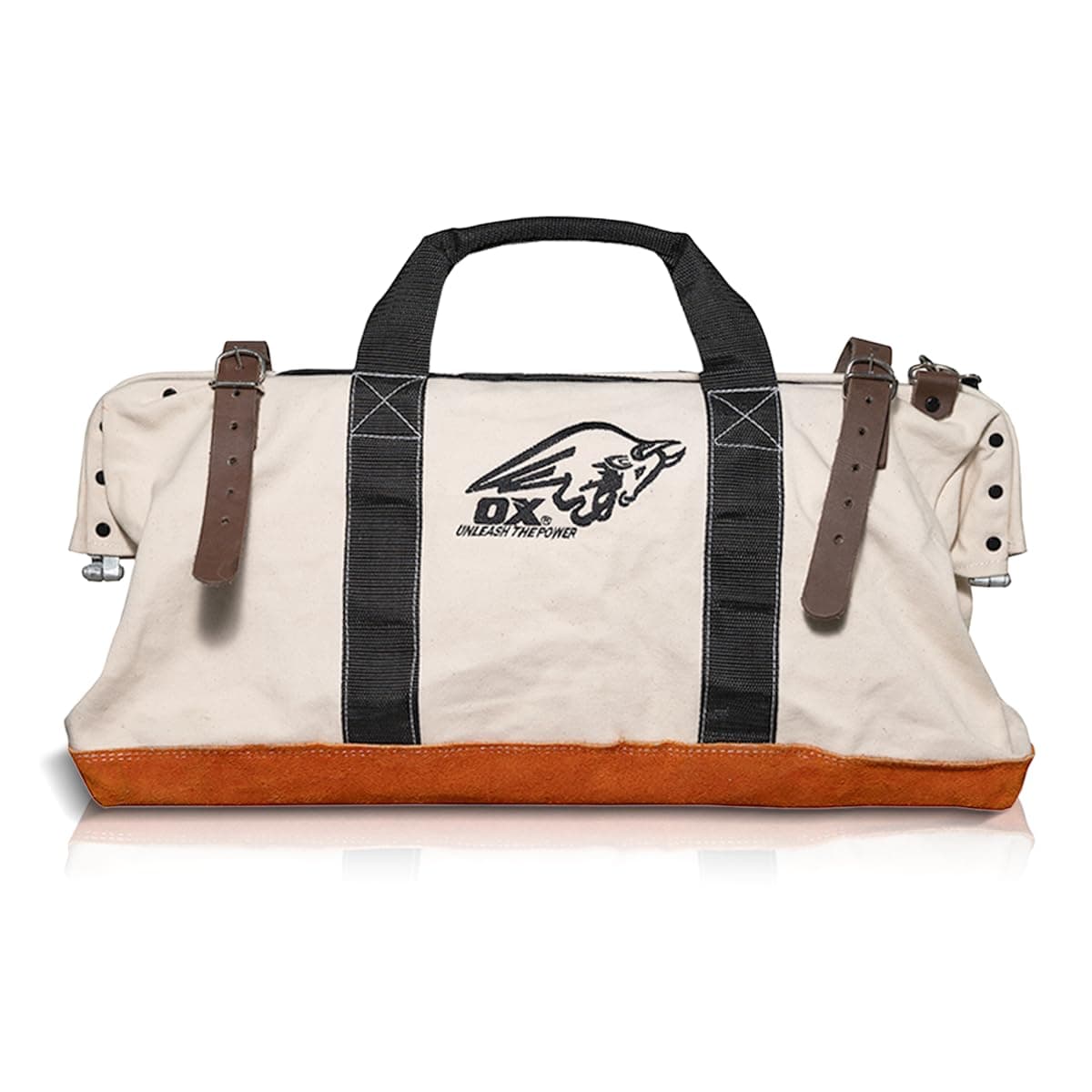 Tools 24 Inch Canvas Mason Tool Bag Canvas Utility Bag Reinforced and Riveted opening frame Nylon Strap Handles Suede Leather Bottom OX-P262924