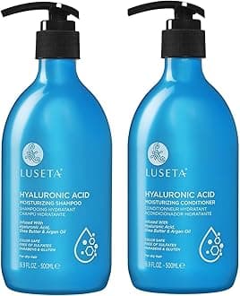 LUSETAHyaluronic Acid Moisturizing Shampoo & Conditioner Set for Dry and Damaged Hair, Sulfate Free Shampoo and Conditioner for Women Infused with Argan Oil and Shea Butter 500mlX2