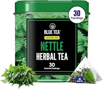 BLUE TEA - Nettle Tea - 30 Count - Plant Based Pyramid Tea Bag | Supports Joint Health & Overall Wellness | Herbal Tea - Caffeine Free - Calming Tea - Vegan - Non-Bitter | Leaf Based | Tin Pack
