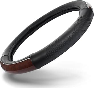 HD Driven SWC Premium Woodgrain Leather Steering Wheel Cover with Massage Grip – 18” Diameter for Semi-Trucks, Ribbed Rubber Core & High-Performance Leather, Vehicle Accessories