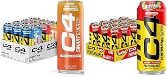C4 Energy & Smart Energy Drinks Variety Pack, Sugar Free Pre Workout Performance Drink & C4 Energy Drink, Skittles, Carbonated Sugar Free Pre Workout Performance Drink
