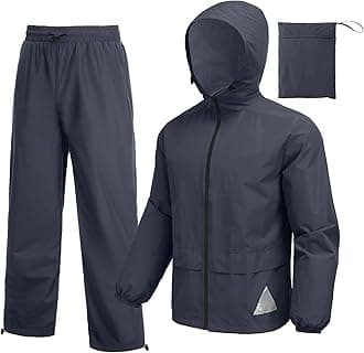 Men's Rain Suit 2 Piece Waterproof Breathable Rain Gear Lightweight Rain Jacket Pants Rainwear Suit
