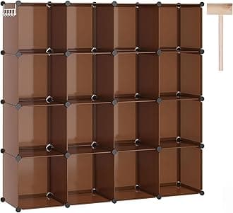 C&AHOME Cube Storage Organizer, 16-Cube Shelves Units, Closet Cabinet, DIY Plastic Modular Book Shelf, Ideal for Bedroom, Living Room, Office, 48.4" L x 12.4" W x 48.4" H Cocoa UPCS16C