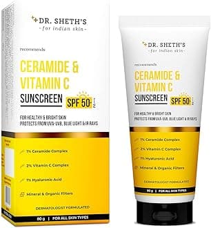 Ceramide & Vitamin C Sunscreen SPF 50+ PA++++ |In-Vivo Tested | For Healthy & Bright Skin | Lightweight & Non Greasy | For UVA/UVB & Blue Light & IR Protection | No white cast | For All Skin Types | For Men & Women | 80 g