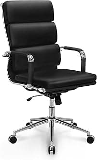 NEO CHAIR Office Desk Ergonomic Chair Leather Executive High-Back Modern Conference Comfy Adjustable Padded Swivel Rolling Home Vanity Chairs with Arms Wheels (Black)