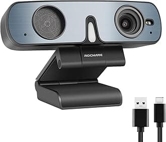 ROCWARE RC28 1080P 60FPS Webcam with Dual Microphones | Cardioid & Omnidirectional Pickup, Hi-Fi Sound, AI Noise Cancellation & Raw Audio Modes for Streaming, Video Calls & Studio-Quality Recording