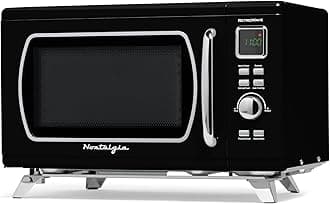 Mid-Century Retro Countertop Microwave Oven - Large 900-Watt - 0.9 cu ft - 8 Pre-Programmed Cooking Settings - Digital Clock - Kitchen Appliances - Black
