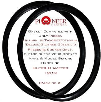 Pioneer Rubber/Nitrile/Seal/Ring/Belt Black Gasket Compatible For Pigeon Aluminium Deluxe, Favourite, Special, 3 Litres Outer Lid Pressure Cooker (Pack of 2)
