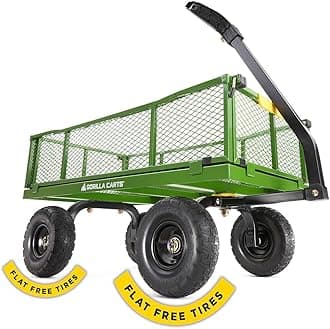 Steel Utility Garden Cart with No-Flat Tires, 4 Cubic Feet, 800-Pound Capacity, Green, Amazon Exclusive