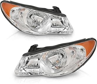 PIT66 Headlights Assembly Pair w/o Bulbs Compatible with Hyundai Elantra 2007 2008 2009 2010 Left & Right Clear Lens Chrome Houisng Amber Reflector Headlamps