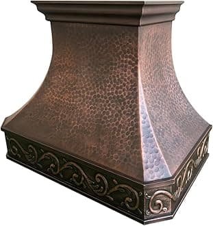 SINDA Classic Hammered Solid Copper Range Hood with High Airflow Cenrtifugal Blower, Stainless Steal Vent with Liner and Internal Motor, Baffle Filter, H3W3024, 30"W x 24"H, Wall Mount