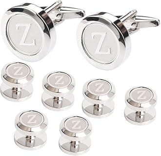 Dannyshi Men's Cufflinks and Studs Tuxedo Shirts Business Wedding Initials Alphabet A-Z Gift Set