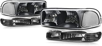 PM PERFORMOTOR PMHL-GSIE-9906-4P-OH-BC Black Housing Clear Corner Headlights & Bumper Lights [Compatible with 99-07 Sierra 1500 2500 3500&HD / 99-06 Yukon&XL / 2001 Sierra C3]