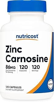 Zinc Carnosine 86mg, 120 Capsules - Non-GMO, Gluten Free, Zinc L-Carnosine Supplement