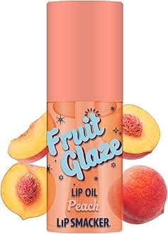 Lip Smacker Fruit Glaze Lip Oil, Ultra-Hydrating & Moisturizing with High-Shine Finish, Plush Applicator for Effortless Glide, Delicious Non-Sticky Flavor - Peach