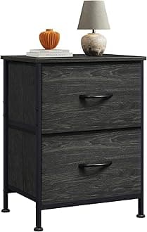 WLIVE Night Stand, Black Dresser for Bedroom with 2 Fabric Drawer, Small Bedside Table with Drawers, End Table for Living Room, Closet Organizer, Dorm, Charcoal Black Wood Grain Print