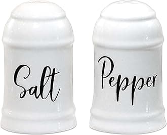 Home Acre Designs Salt and Pepper Shakers set Farmhouse Kitchen Decor Ceramic Salt Shaker -White Salt and Pepper Shaker - Wedding Registry Ideas Gifts Rustic Salt and Pepper Set Holder Table Decor
