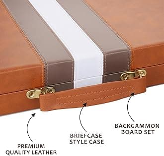 Backgammon Set - Classic Board Game with Premium Leather Case - Portable Travel Strategy Backgammon Game Set for Adults, Kids - Suitable as (15inch, Brown)