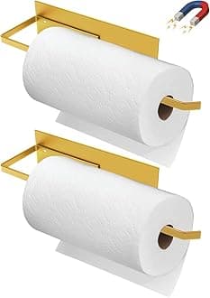 Paper Towel Holder, Magnetic Paper Towel Holder for Fridge, Toilet Paper Roll Holder Magnet Paper Towel Rack Wall Mount Fridge Organizer for Towels Rolls Bathroom Pantry RV Kitchen Gold, 2Pack