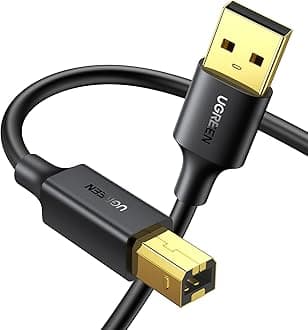 UGREEN Printer Cable, USB A to B Lead 24K Gold Plated, USB 2.0 to USB B Cable, USB Type B Male Scanner Printer Cord Compatible with Epson HP Canon Envy Lexmark Dell Brother Printer DAC Xerox etc(2M)