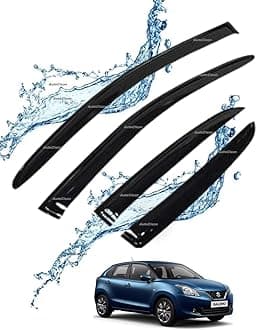 Car Window Door Visor Rain Guard Side Wind Deflector Unbreakable Injection Moulded Compatible with Baleno(2022-2024) Model (Set of 4)